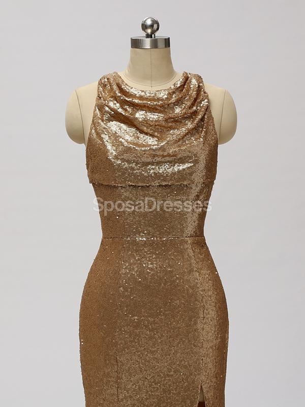 Gold Sequin See Through Halter Mermaid Long  Bridesmaid Dresses Online, WG598