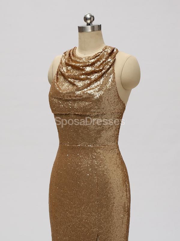 Gold Sequin See Through Halter Mermaid Long  Bridesmaid Dresses Online, WG598