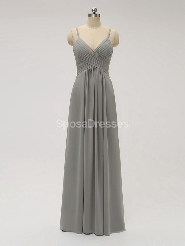 Spaghetti Straps Chiffon Grau Günstige Brautjungfer Kleider Online, WG582