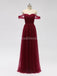 Off Shoulder Floor Length Dark Red Tulle Cheap Bridesmaid Dresses Online, WG589