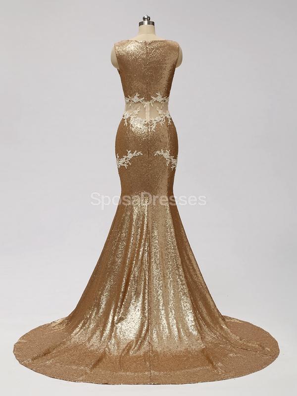 V Cuello Ver A Través Del Secuestro De Oro Mermaid Vestidos De Novia Baratos En Línea, WG599