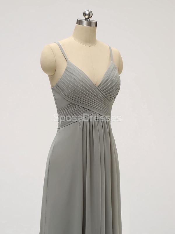 Spaghetti Straps Chiffon Grau Günstige Brautjungfer Kleider Online, WG582