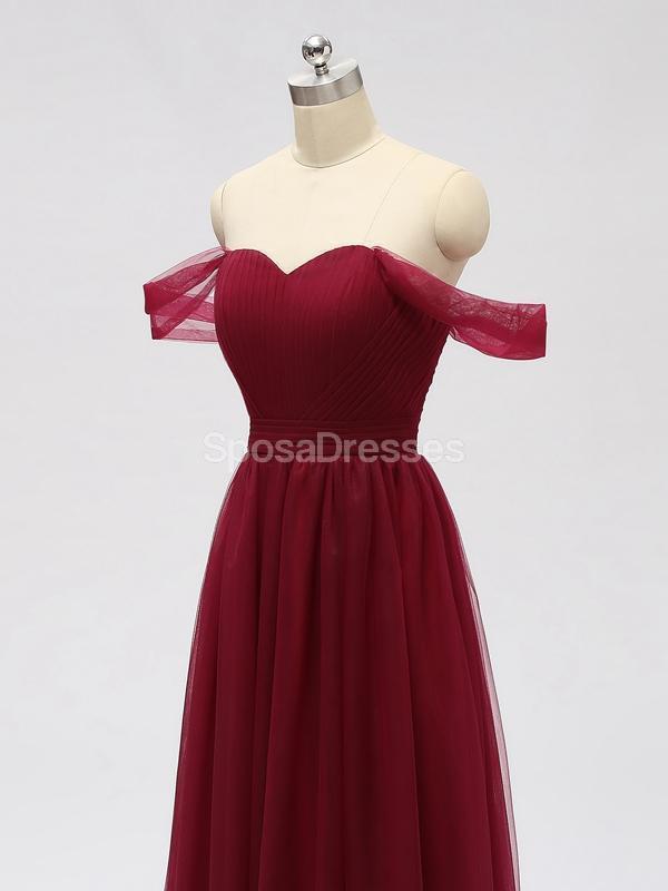 Off Shoulder Floor Length Dark Red Tulle Cheap Bridesmaid Dresses Online, WG589