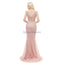 Peach Seen Through Cap-Sleves Lace Beaded Mermaid Evening Prom Dresses, Evening Party Prom Dresses, 12046