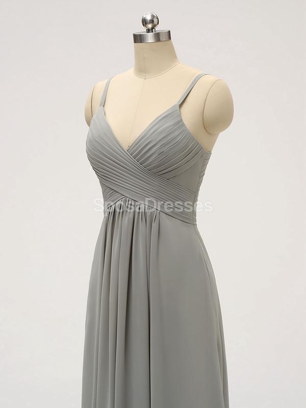 Spaghetti Straps Chiffon Grau Günstige Brautjungfer Kleider Online, WG582