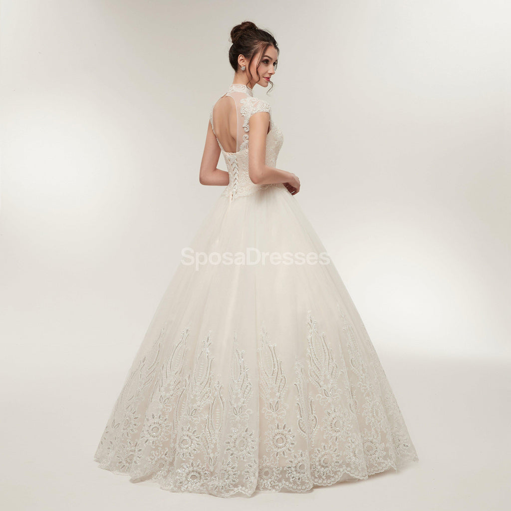 High Neck A-line Lace Beaded Cheap Wedding Dresses Online, Cheap Bridal Dresses, WD569