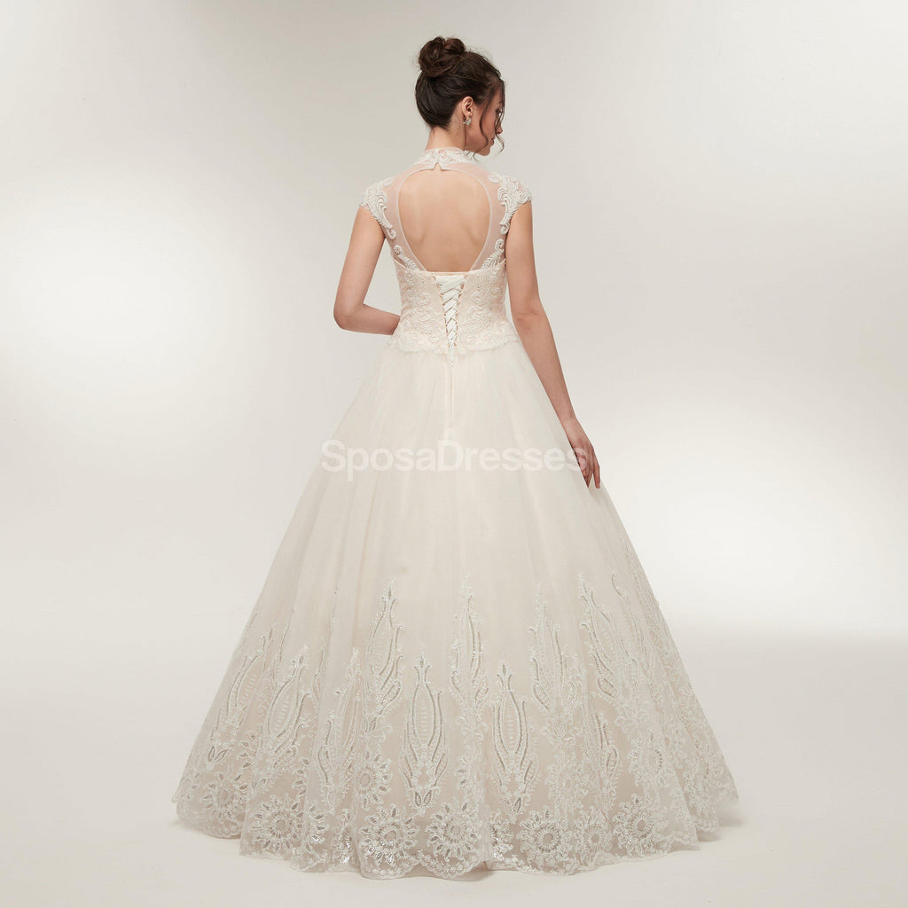 High Neck A-line Lace Beaded Cheap Wedding Dresses Online, Cheap Bridal Dresses, WD569