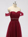 Off Shoulder Floor Length Dark Red Tulle Cheap Bridesmaid Dresses Online, WG589