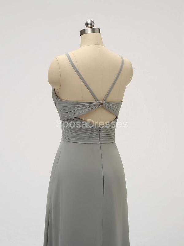 Spaghetti Straps Chiffon Grau Günstige Brautjungfer Kleider Online, WG582