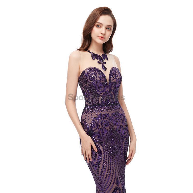 Jewel Neck Sparkly Sequin Evening Prom Vestidos, Noche Fiesta De Graduación Vestidos, 12104