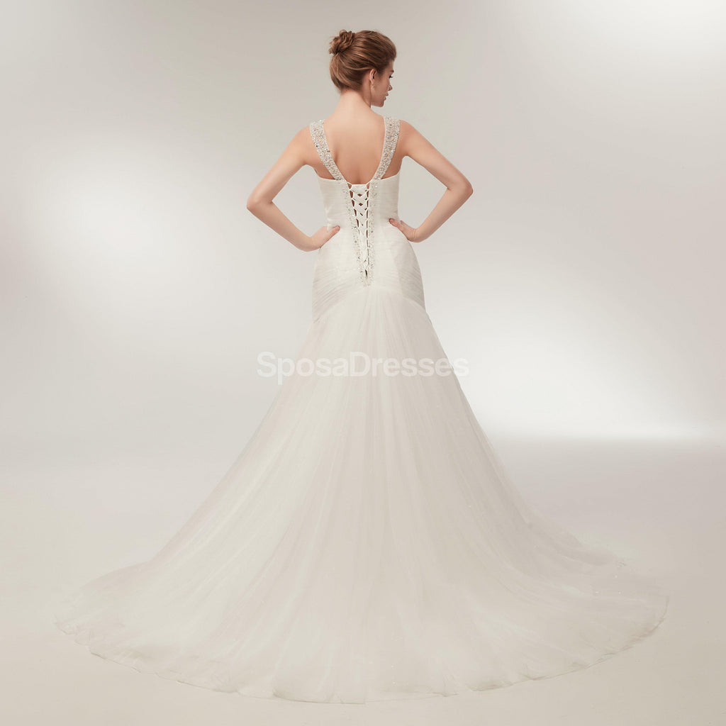 V Neck Mermaid Beaded Cheap Wedding Dresses Online, Unique Bridal Dresses, WD564