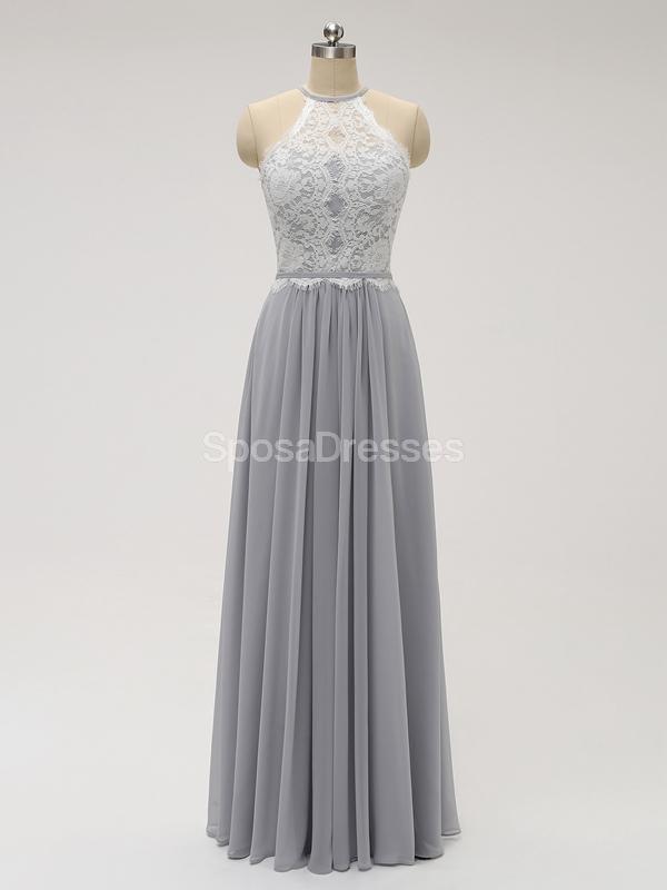 Halter Lace longo Chiffon cinza dama de honra vestidos baratos on-line, WG583