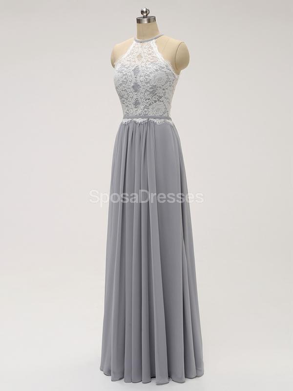 Halter Lace Long Chiffon Grey Φθηνά φορέματα παράνυμφων σε απευθείας σύνδεση, WG583