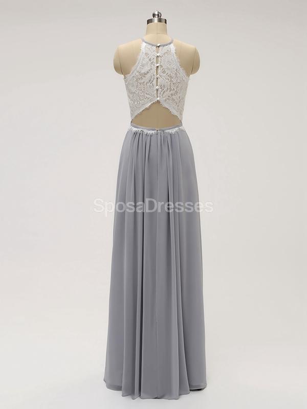 Halter Lace Long Chiffon Grey Φθηνά φορέματα παράνυμφων σε απευθείας σύνδεση, WG583