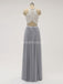 Halter Lace Long Chiffon Grey Cheap Bridesmaid Dresses Online, WG583