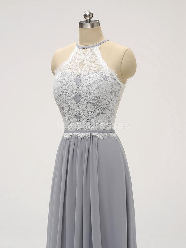 Halter Lace Long Chiffon Grey Φθηνά φορέματα παράνυμφων σε απευθείας σύνδεση, WG583