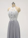 Halter Lace Long Chiffon Grey Φθηνά φορέματα παράνυμφων σε απευθείας σύνδεση, WG583