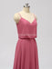 Spaghetti Straps Dusty Pink Chiffon Long Robes de demoiselle d'honneur pas cher en ligne, WG600