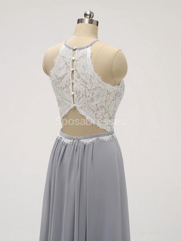 Halter Lace Long Chiffon Grey Cheap Bridesmaid Dresses Online, WG583