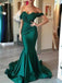 Off Shoulder Emerald Green Mermaid Long Evening Prom Dresses, 17703