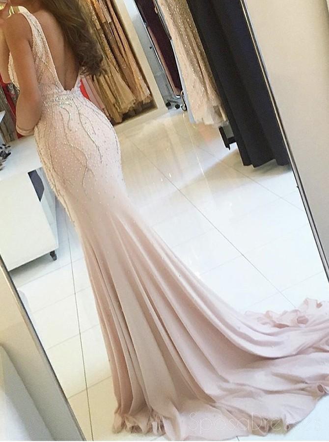 Sexy Backless Mermaid Beaded Evening Prom Dresses, Cheap Custom Sweet 16 Dresses, 18537