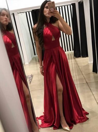 O que outras pessoas estão dizendoSimple Backless Halter Backless Prom Dresses, 17596