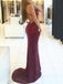 Sexy Backless Lace Beaded Maroon Mermaid Long Evening Prom Dresses, 17599