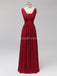 Red Two Straps Chiffon Backless Long Cheap Bridesmaid Dresses Online, WG560