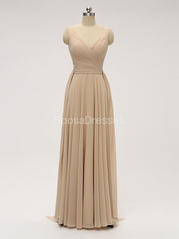 V Neck Floor Length Chiffon Grey Cheap Bridesmaid Dresses Online, WG585