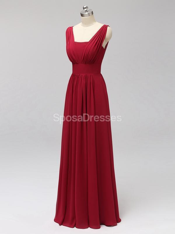 Red Two Straps Chiffon Backless Long Cheap Bridesmaid Dresses Online, WG560