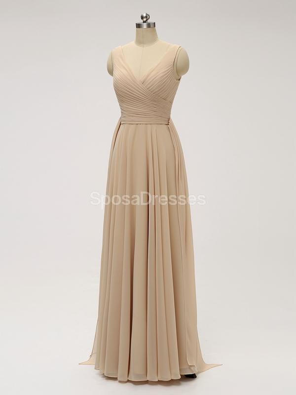 V Neck Floor Length Chiffon Grey Cheap Bridesmaid Dresses Online, WG585