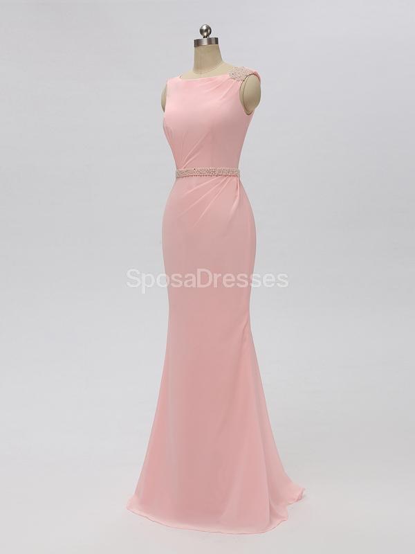 Scoop Pink Chiffon Mermaid Long Cheap Bridesmaid Dresses Online, WG604