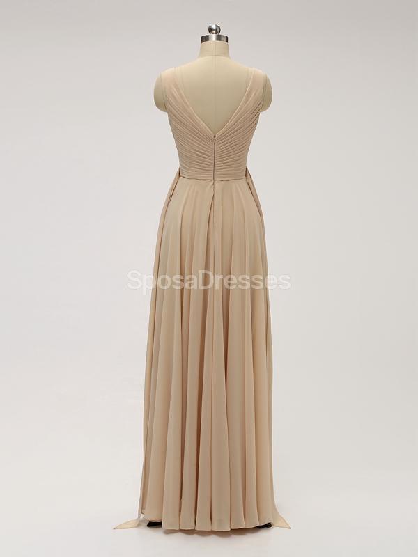 V Neck Floor Length Chiffon Grey Cheap Bridesmaid Dresses Online, WG585