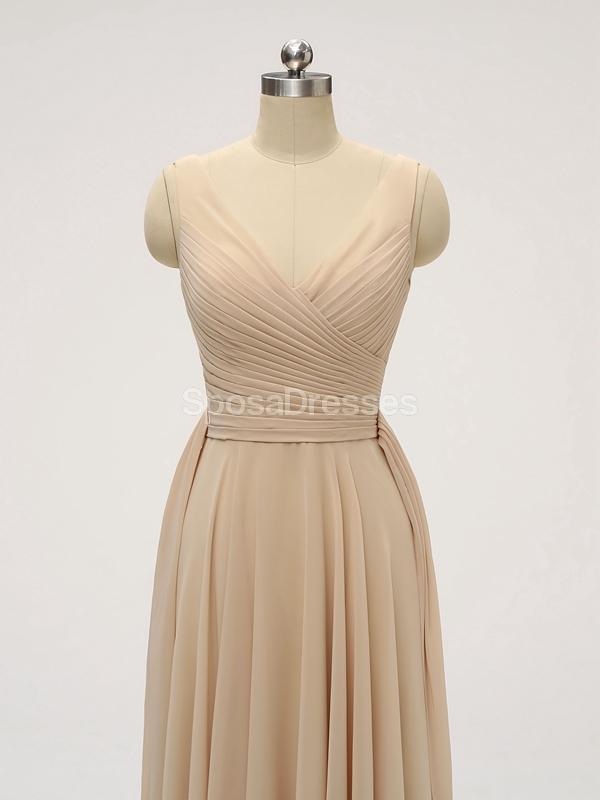 V Neck Floor Length Chiffon Grey Cheap Bridesmaid Dresses Online, WG585