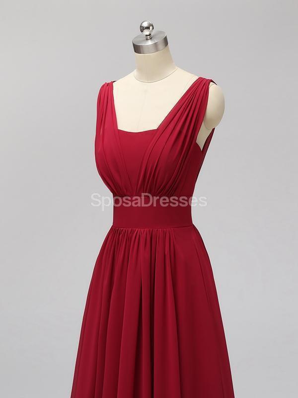 Vermelho duas tiras Chiffon sem encosto longos e baratos dama de honra vestidos on-line, WG560