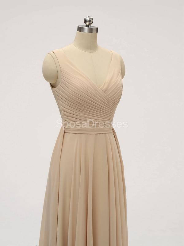 V Neck Floor Length Chiffon Grey Cheap Bridesmaid Dresses Online, WG585