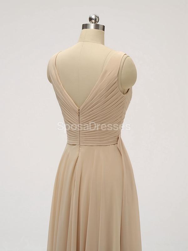 V Neck Floor Length Chiffon Grey Cheap Bridesmaid Dresses Online, WG585