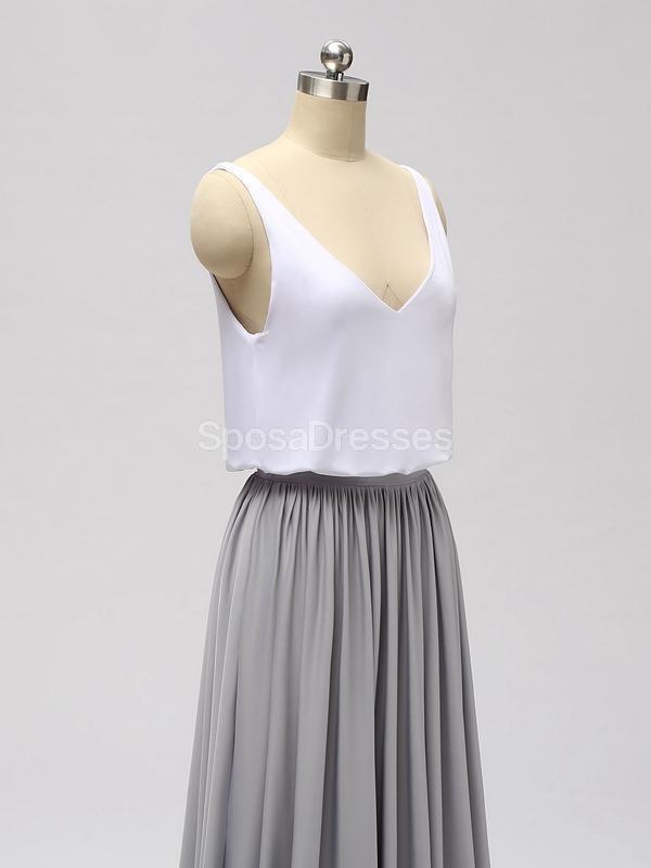 Casual Cheap Floor Length White And Grey Cheap Bridesmaid Dresses Online, WG601