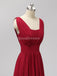 Red Two Straps Chiffon Backless Long Cheap Bridesmaid Dresses Online, WG560