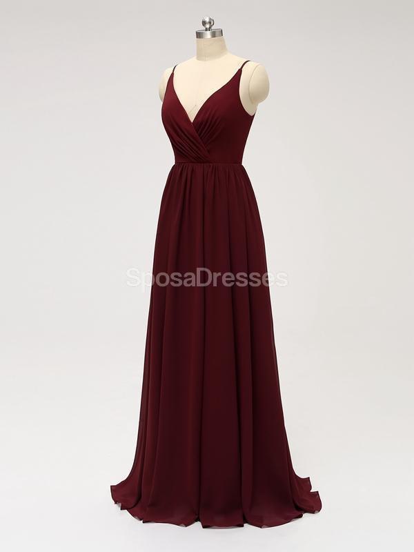 Dark Red Spaghetti Straps Chiffon Open Back Cheap Bridesmaid Robes en ligne, WG584