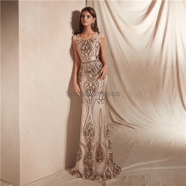 Scoop Grey Sparkly Sequin Mermaid Evening Prom Dresses, Evening Party Prom Dresses, 12063