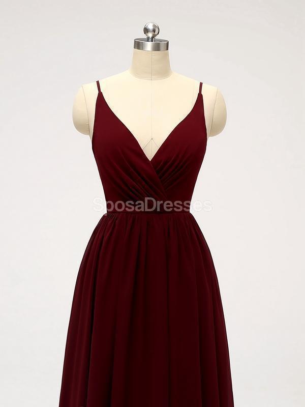 Red Red Spaghetti Straps Chiffon Open Back Cheap Bridesmaid Vestidos Online, WG584