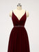 Dark Red Spaghetti Straps Chiffon Open Back Cheap Bridesmaid Robes en ligne, WG584