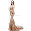 Fora do ombro Sparkly Gold Sequin Mermaid Evening Prom Dresses, Evening Party Prom Dresses, 12105