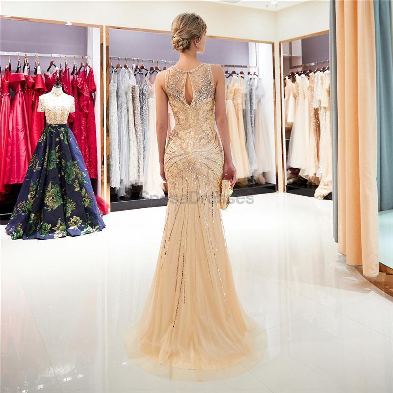 Scoop Sparkly Rhinestone Beaded Mermaid Evening Prom Vestidos, Noche Fiesta De Graduación Vestidos, 12033