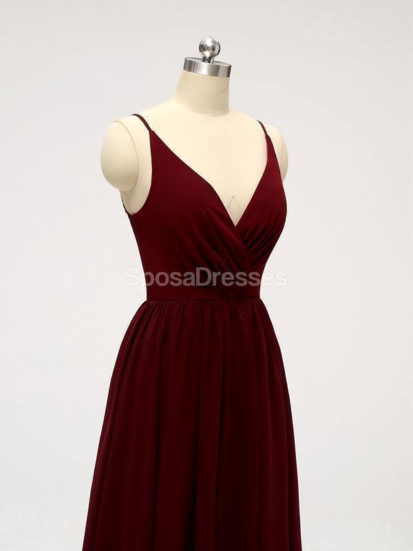 Dark Red Spaghetti Straps Chiffon Open Back Cheap Bridesmaid Robes en ligne, WG584