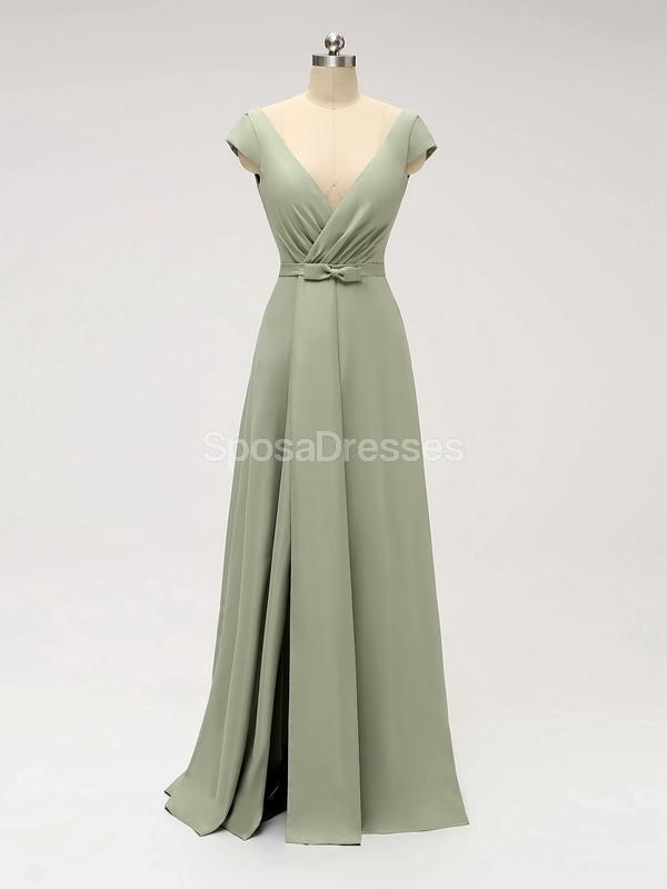 Short Sleeves Floor Length Chiffon Sofa Green Bridesmaid Dresses Online, WG587