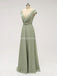 Short Sleeves Floor Length Chiffon Sofa Green Bridesmaid Dresses Online, WG587