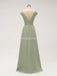 Short Sleeves Floor Length Chiffon Sofa Green Bridesmaid Dresses Online, WG587