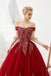 Red Off Shoulder A-line Long Evening Prom Dresses, Evening Party Prom Dresses, 12127